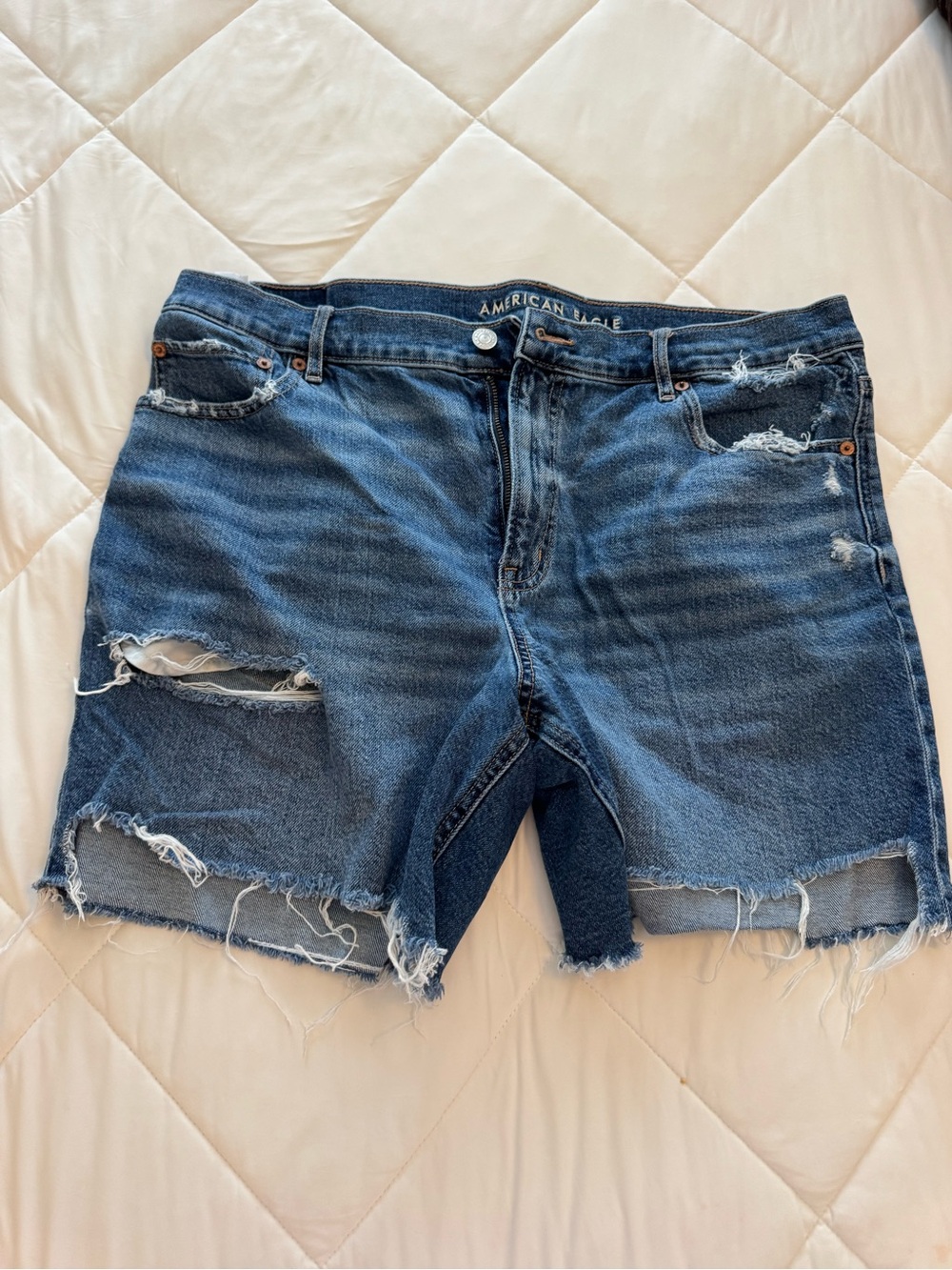 American Eagle Outfitters Blue Distressed Denim Cutoff Shorts (strigid)